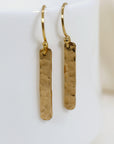 Minimalist Hammered Gold Filled Bar Drop Earrings