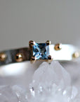 Princess Cut Aquamarine Ring Mixed Metal Gold and Silver - Melt'm Jewelry