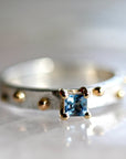 Princess Cut Aquamarine Ring Mixed Metal Gold and Silver - Melt'm Jewelry
