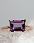 Emerald Cut Amethyst Ring in 14k Rose Gold or Yellow Gold