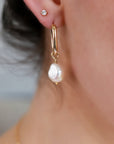 Pearl Hoop Earrings, Gold Filled Oval Hoop Earrings with Baroque Pearls