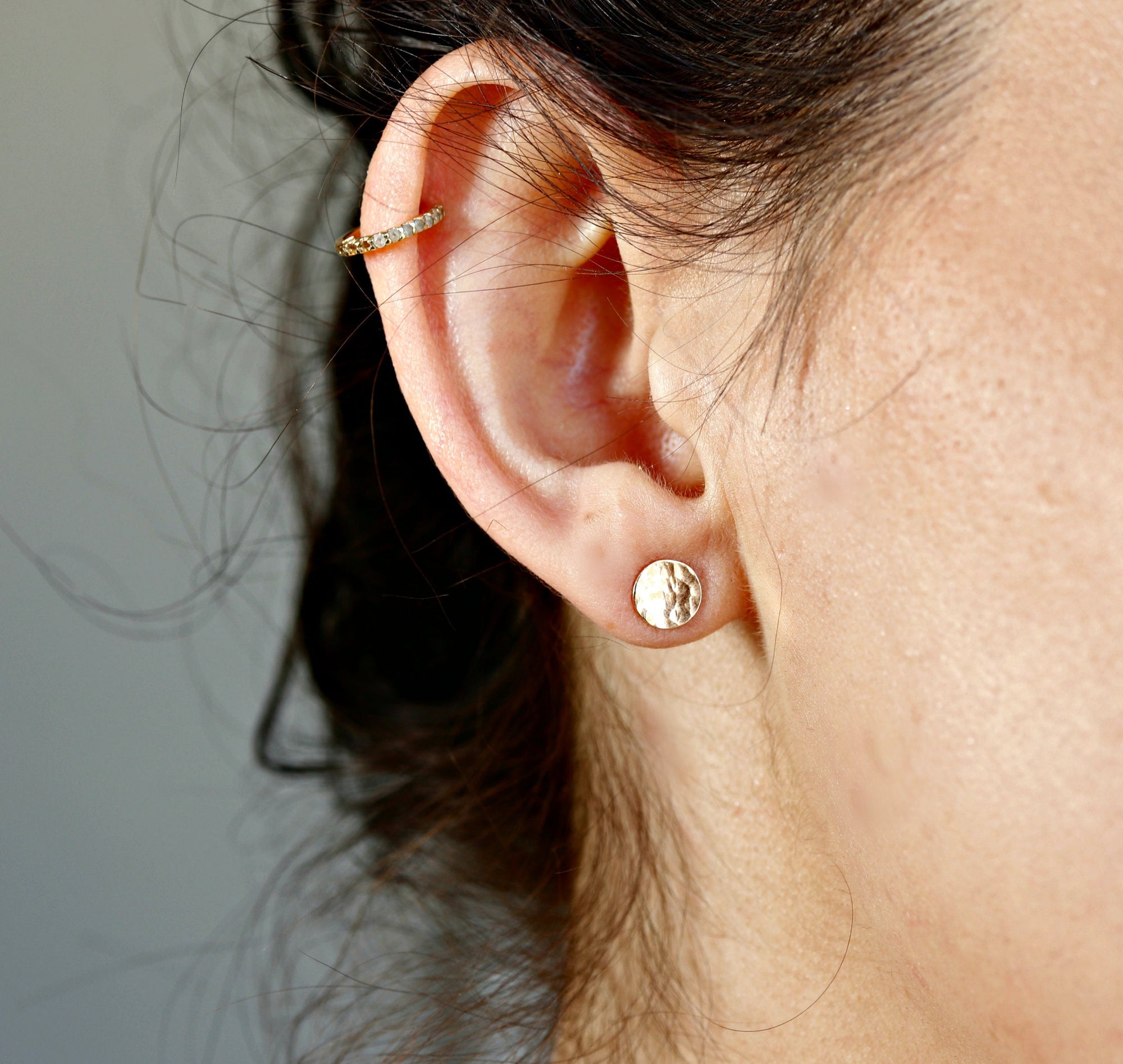 Gold Filled Hammered Disc Stud Earrings
