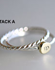 Solid 14k Gold Rustic Pebble Ring, Silver Band Gold Initial Ring