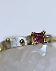 Textured Silver Band and Gold Granule Accents, Pink Tourmaline Ring
