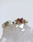 Textured Silver Band and Gold Granule Accents, Pink Tourmaline Ring