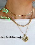 Gold Coin Chain Garnet Necklace, Garnet Choker