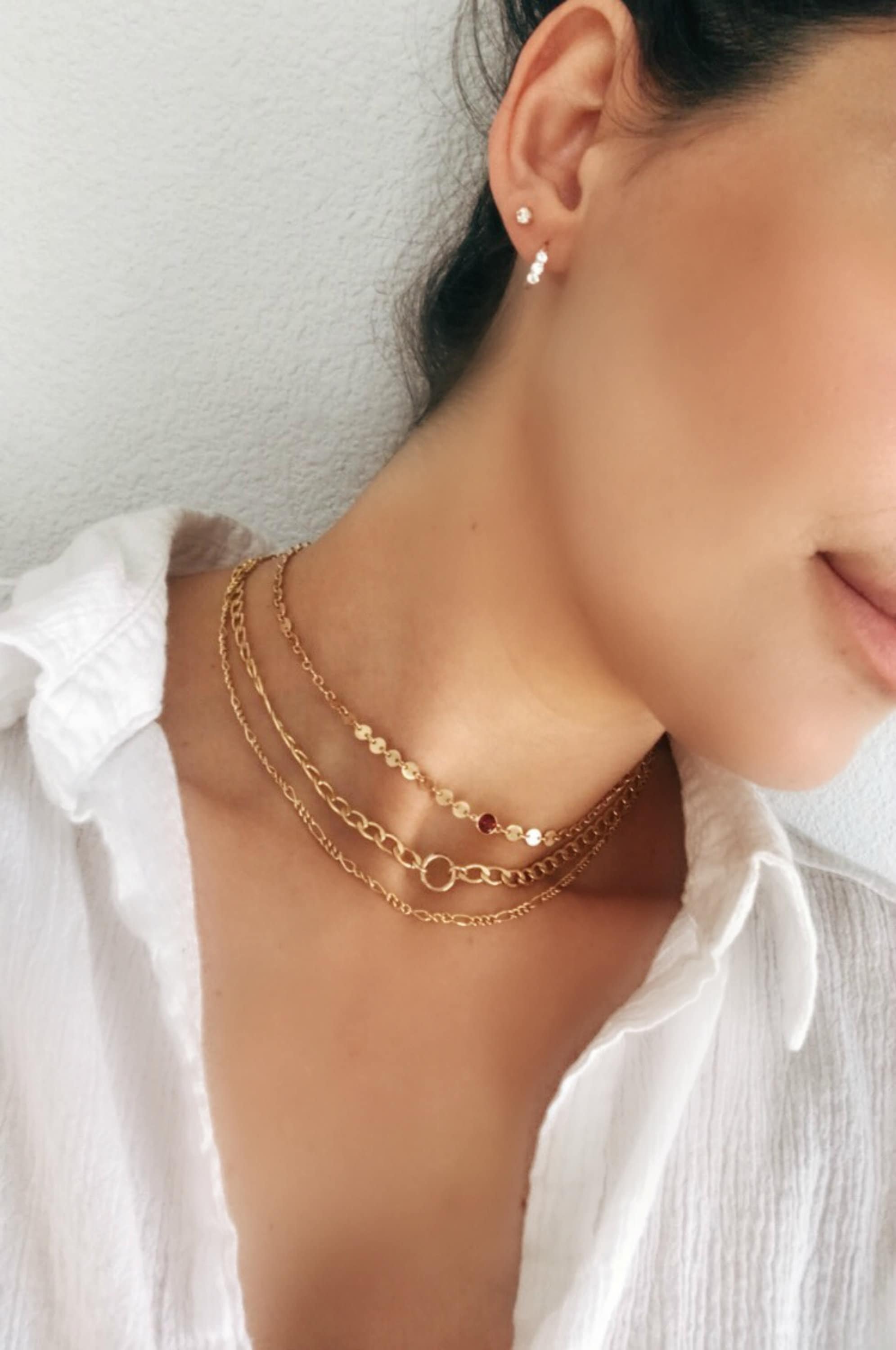 Gold Coin Chain Garnet Necklace, Garnet Choker