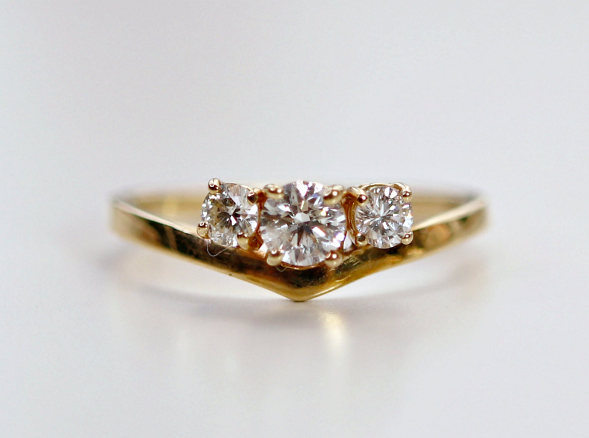Chevron Wedding Band Three Stone Diamond Ring