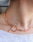 Rose Gold Toggle Necklace with Thick Elongated Rectangle Rose Gold Filled Chain