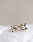 14k Gold White Sapphire Earrings, Minimalist Earrings, White Sapphire Bridal Earrings