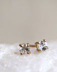 14k Gold White Sapphire Earrings, Minimalist Earrings, White Sapphire Bridal Earrings - Melt'm Jewelry