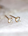 14k Gold White Sapphire Earrings, Minimalist Earrings, White Sapphire Bridal Earrings