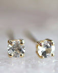 14k Gold White Sapphire Earrings, Minimalist Earrings, White Sapphire Bridal Earrings