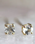 14k Gold White Sapphire Earrings, Minimalist Earrings, White Sapphire Bridal Earrings - Melt'm Jewelry