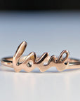 14k Gold Love Ring, Script Love Ring