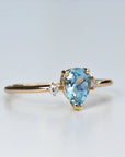 Diamond & Pear Aquamarine Engagement Ring in 14k Gold