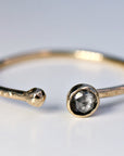 14k Gold Salt and Pepper Diamond Ring, Open Cuff Ring