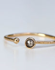 14k Gold Salt and Pepper Diamond Ring, Open Cuff Ring