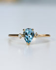 Diamond & Pear Aquamarine Engagement Ring in 14k Gold