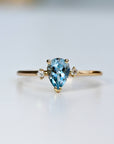 Diamond & Pear Aquamarine Engagement Ring in 14k Gold