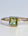 Princess Cut (Square) Peridot Ring 14k White Gold Bezel Setting