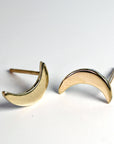 14k Solid Gold Crescent Moon Earrings, Moon Stud Earrings