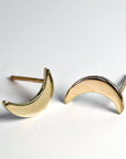 14k Solid Gold Crescent Moon Earrings, Moon Stud Earrings - Melt'm Jewelry
