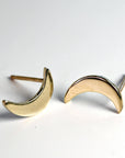 14k Solid Gold Crescent Moon Earrings, Moon Stud Earrings