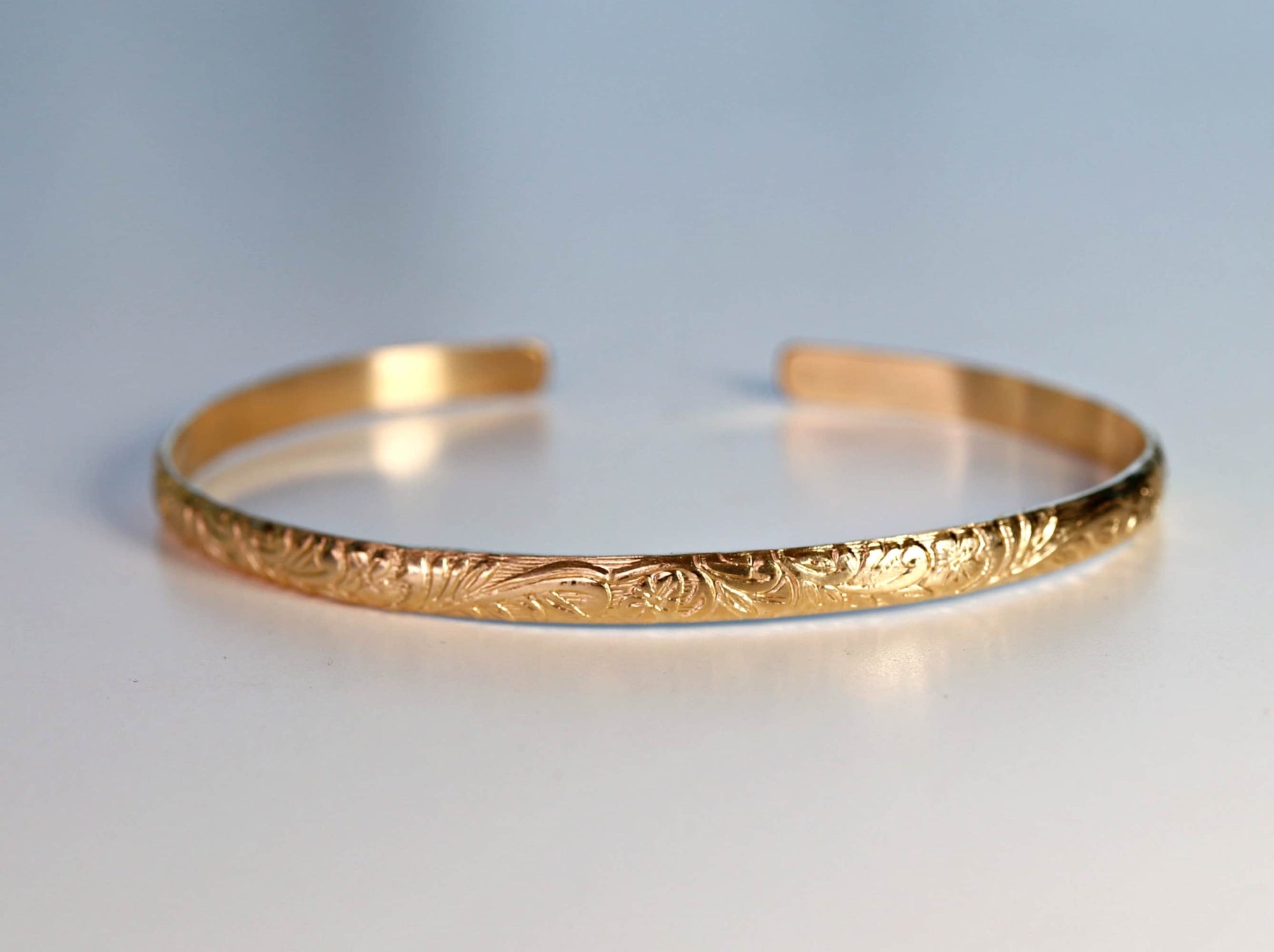 Open Cuff Bracelet Leaf & Flowers Art Nouveau