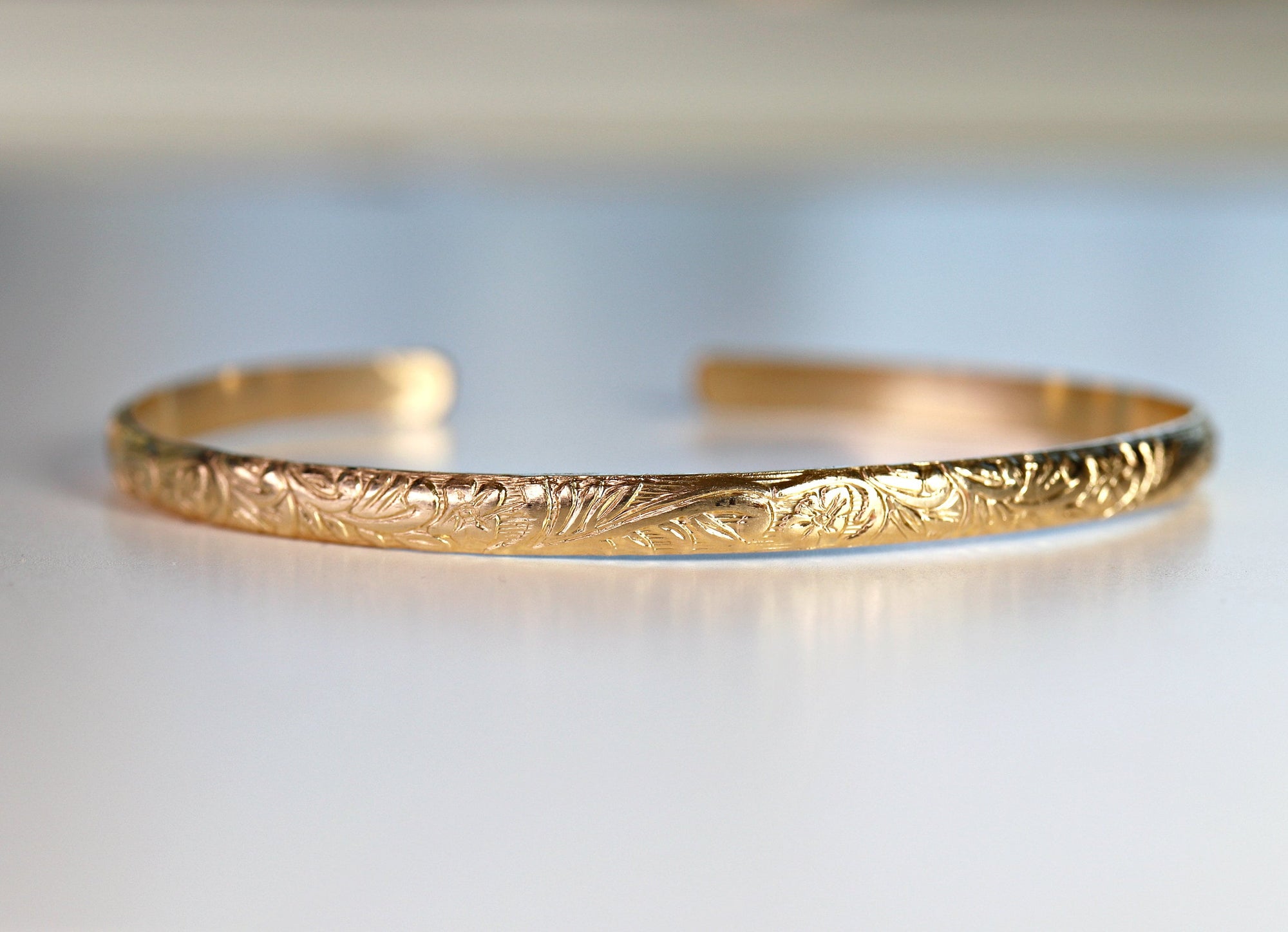 Open Cuff Bracelet Leaf & Flowers Art Nouveau