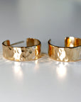 Chunky Gold Hoops, Hammered Gold Thick Hoop Earrings
