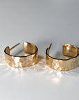 Chunky Gold Hoops, Hammered Gold Thick Hoop Earrings