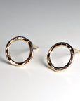 14k Hammered Gold Circle Stud Earrings - Melt'm Jewelry