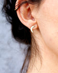 14k Solid Gold Crescent Moon Earrings, Moon Stud Earrings
