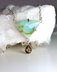14k Gold Genuine Opal Necklace, Smokey Quartz & Peruvian Opal Pendant