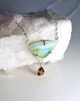 14k Gold Genuine Opal Necklace, Smokey Quartz & Peruvian Opal Pendant