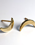 14k Solid Gold Crescent Moon Earrings, Moon Stud Earrings