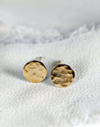 Hammered Gold Stud Earrings, 14k Solid Gold Disc Earrings