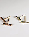 14K Gold Diamond Bar Earrings (SINGLE or PAIR) - Melt'm Jewelry