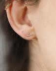 14k Solid Gold Hammered Bar Stud Earrings (SINGLE OR PAIR)