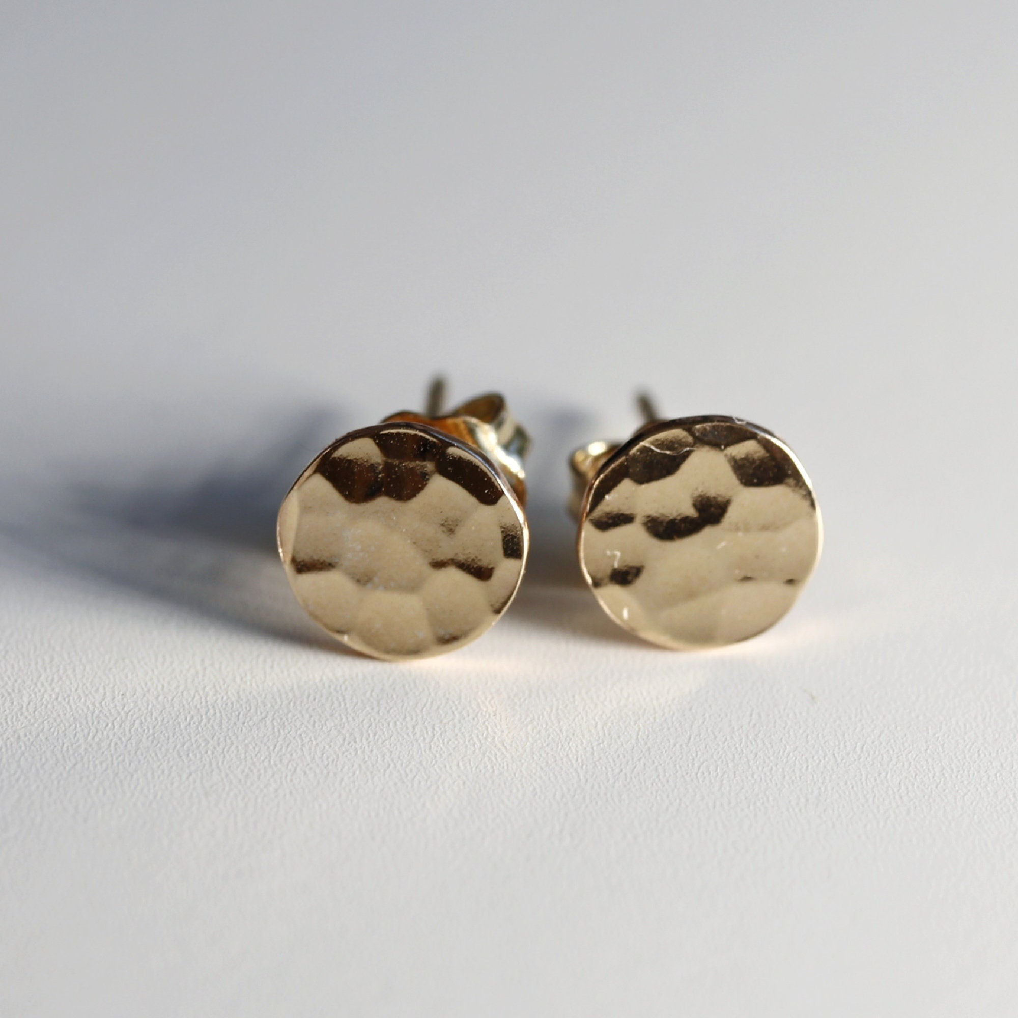 Gold Filled Hammered Disc Stud Earrings