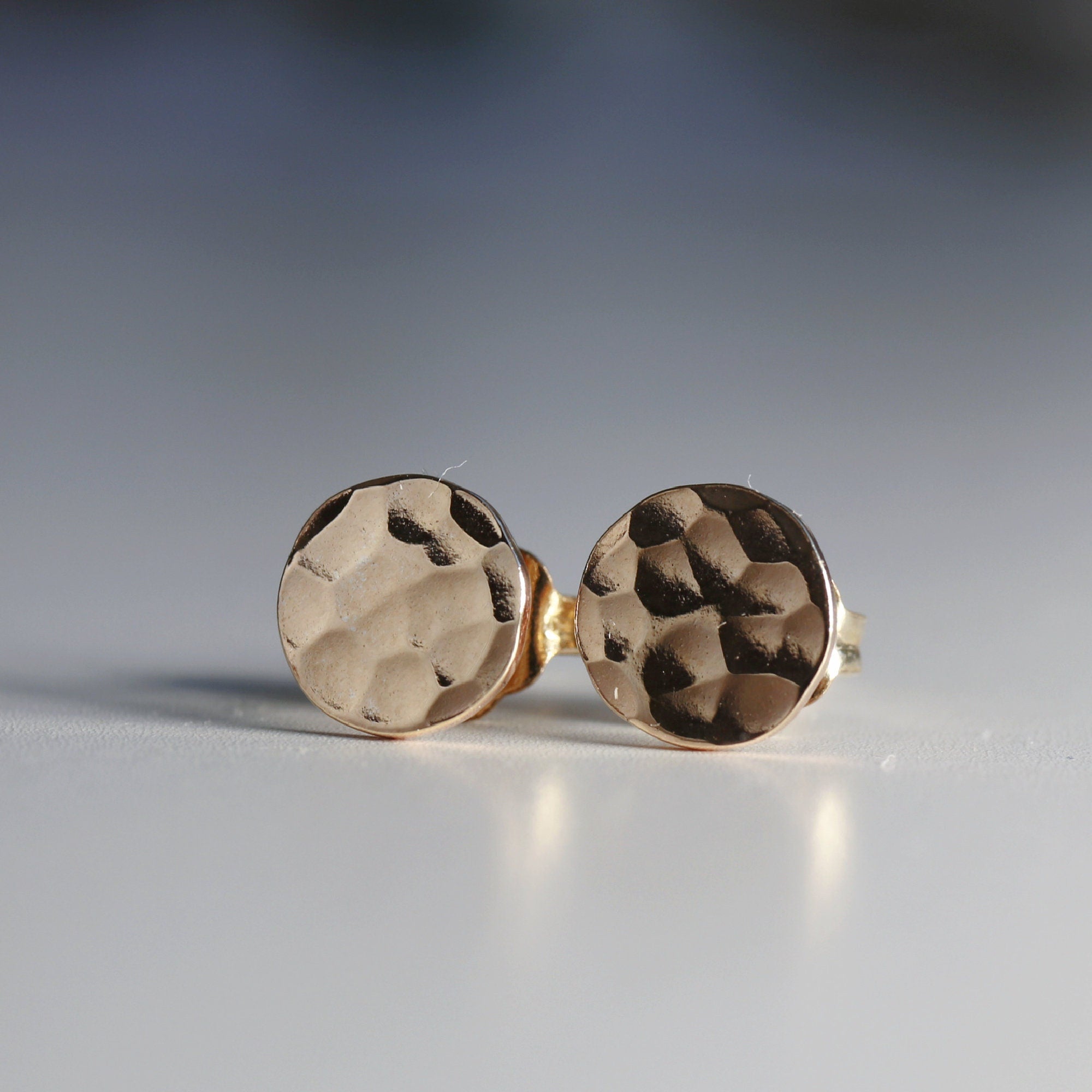 Gold Filled Hammered Disc Stud Earrings