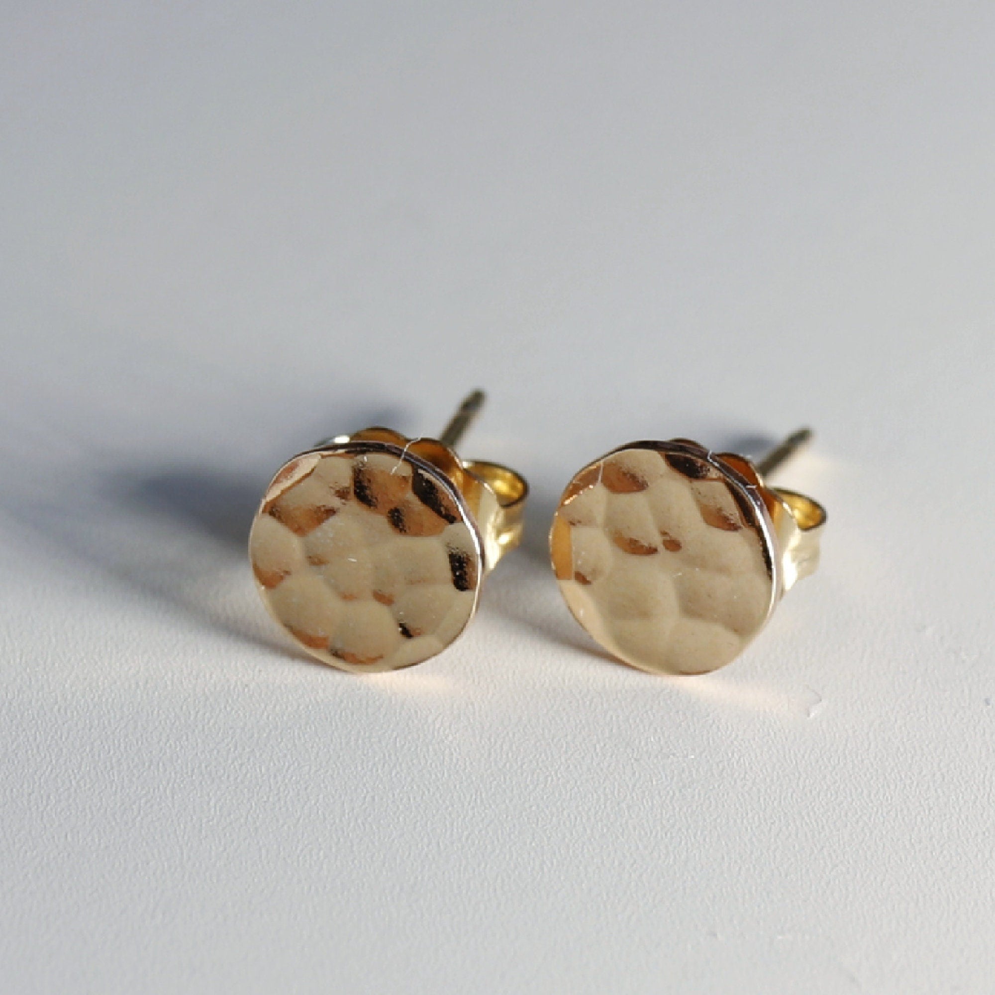 Gold Filled Hammered Disc Stud Earrings