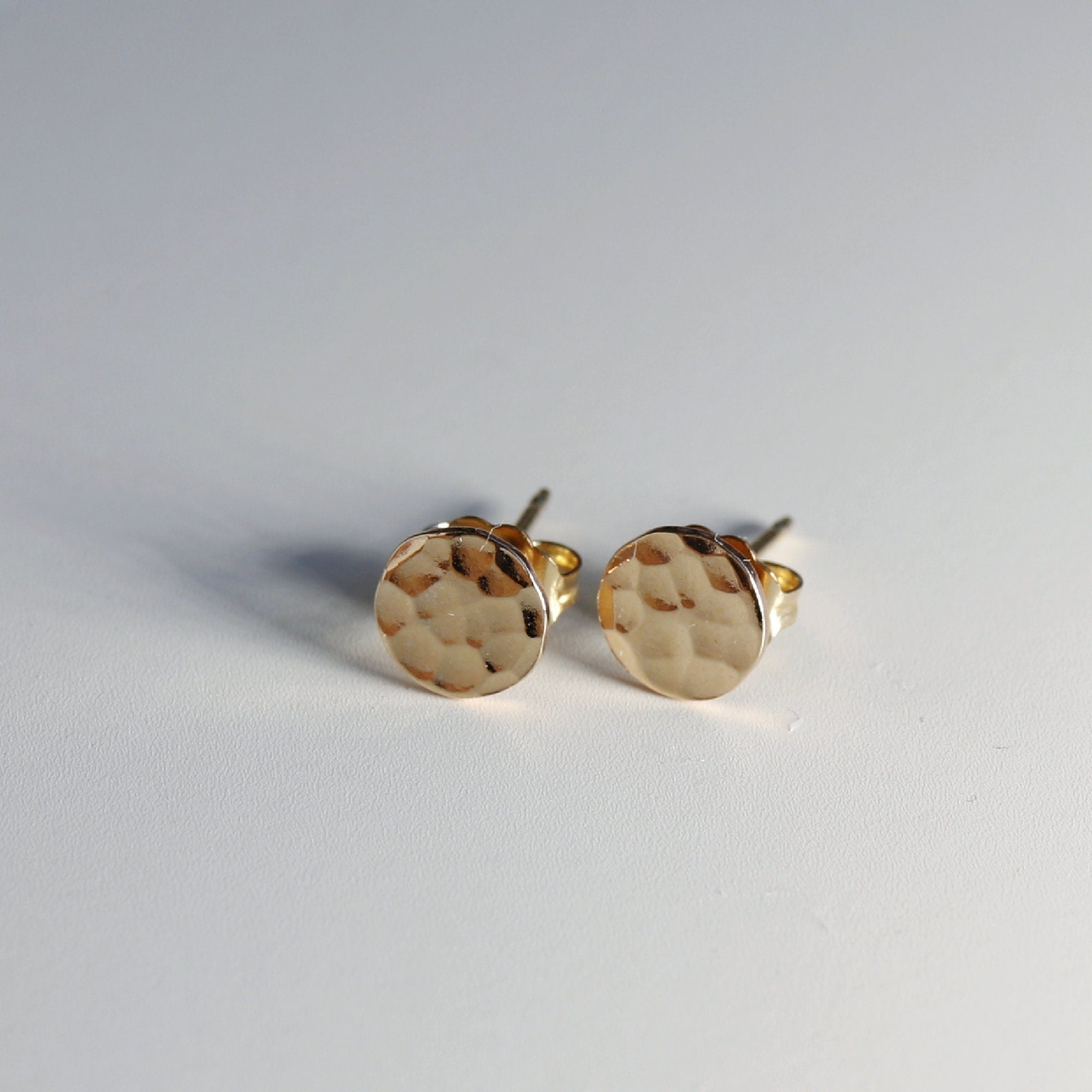 Gold Filled Hammered Disc Stud Earrings