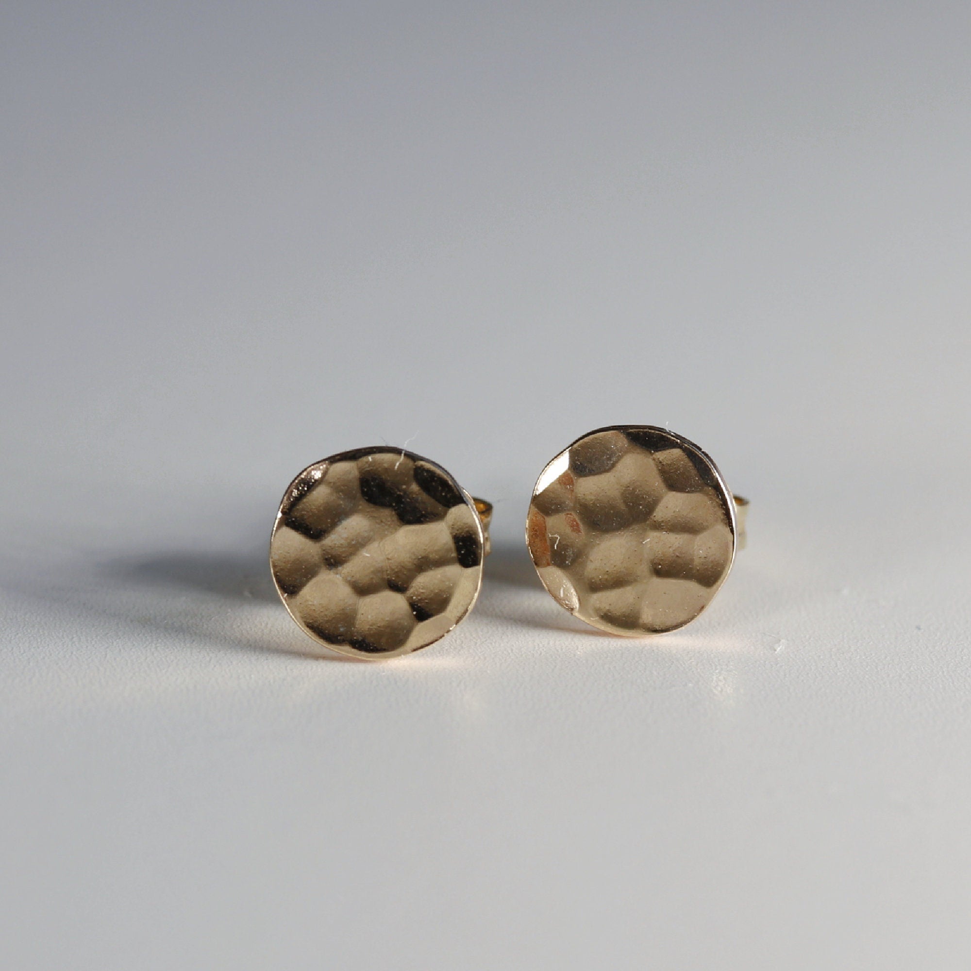 Gold Filled Hammered Disc Stud Earrings