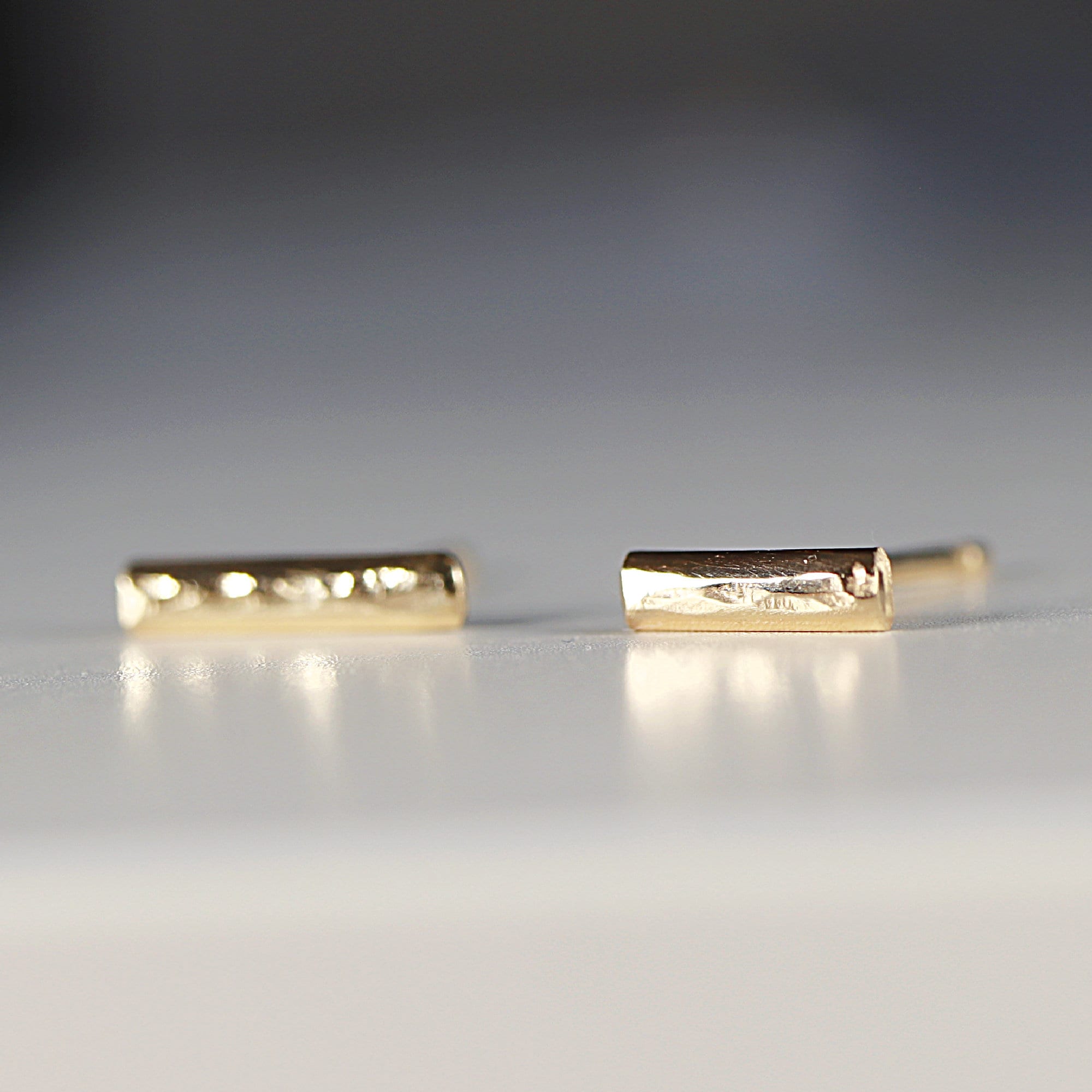 14k Gold Hammered Bar Stud Earrings