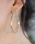 2 Inch Patterned Large Oval Hoop Earrings in Sterling Silver