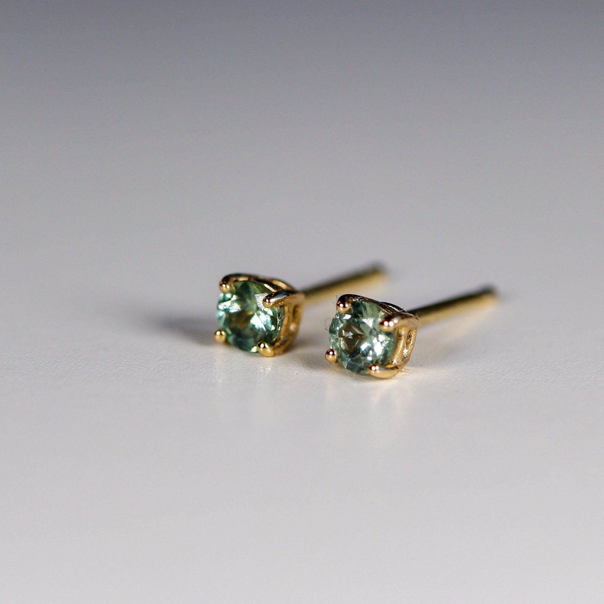 Teal Green Montana Sapphire Earrings 14k Solid Gold