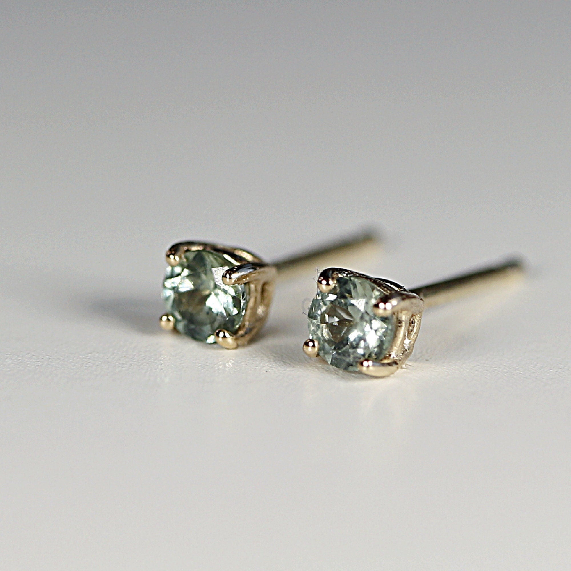 Teal Green Montana Sapphire Earrings 14k Solid Gold