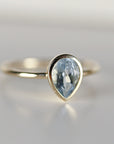 Bezel Set Pear Cut Aquamarine Ring in 14k Gold - Melt'm Jewelry